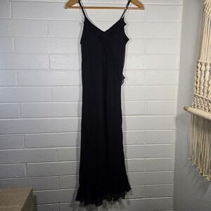 Karavan Black 100% Silk Ruffle Bias Cut Maxi Prom Dress Medium Whimsigoth Fairy